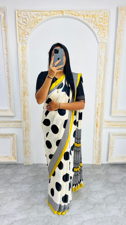 White Color  Semi Gajji Silk Soft and Smooth Saree