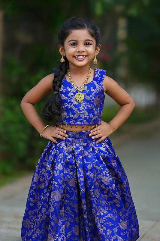 Kids Banarasi Silk Lehenga Choli with Jacquard Weaving & Moti Lace