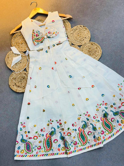 Kids Kora Cotton Lehenga Choli with Butterfly Back Design