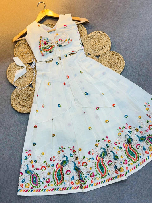 Kids Kora Cotton Lehenga Choli with Butterfly Back Design