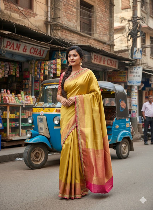 Red Carpet Style Soft Tissue Silk Saree with Brocade Blouse