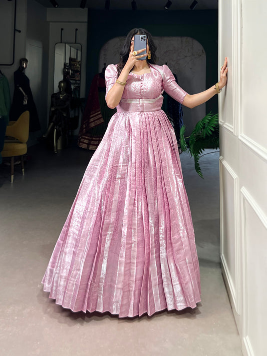 Kanjivaram Gown with Zari Weaving & Koti