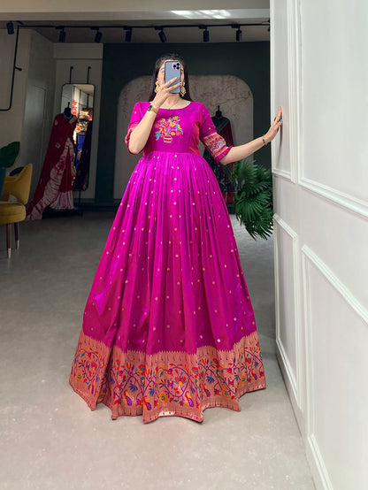 Jacquard Silk Paithani Gown Timeless Elegance with Traditional Weaving