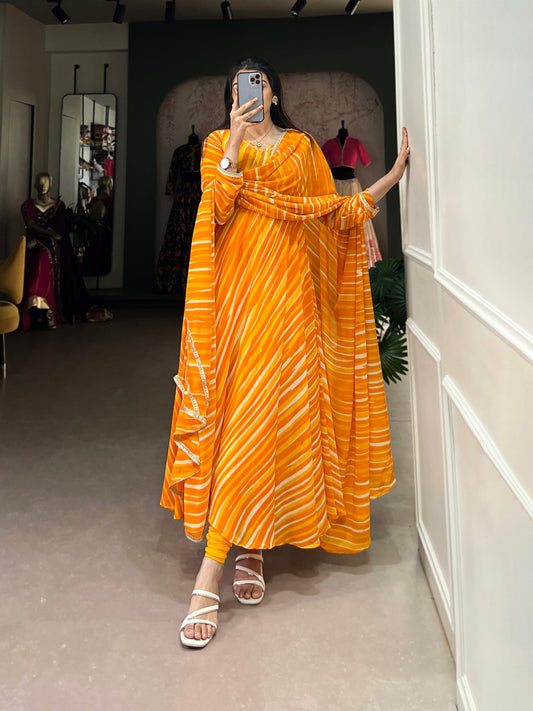Festive Leheriya Georgette Ready-to-Wear Gown with Dupatta
