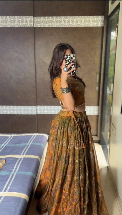 Premium Gold Two Tone Silk Designer Lehenga Choli with Organza Dupatta