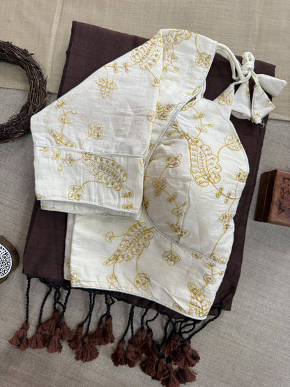 Khadi Cotton Saree With Embroidery Work Blouse