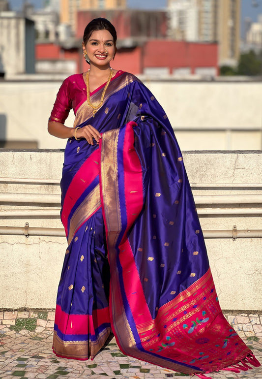 Soft Silk  Rich Gold Zari Weaving Paithani Saree