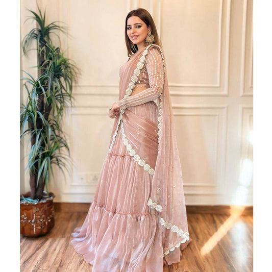 Twill Organza Lehenga Choli Ready To wear Saree