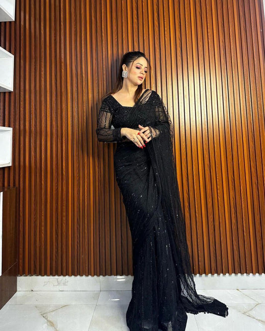 Heavy Net Sequence Work with Fancy Lace Ready To Wear Saree