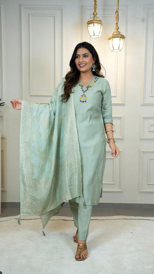 Roman Silk  Hand Work Suit