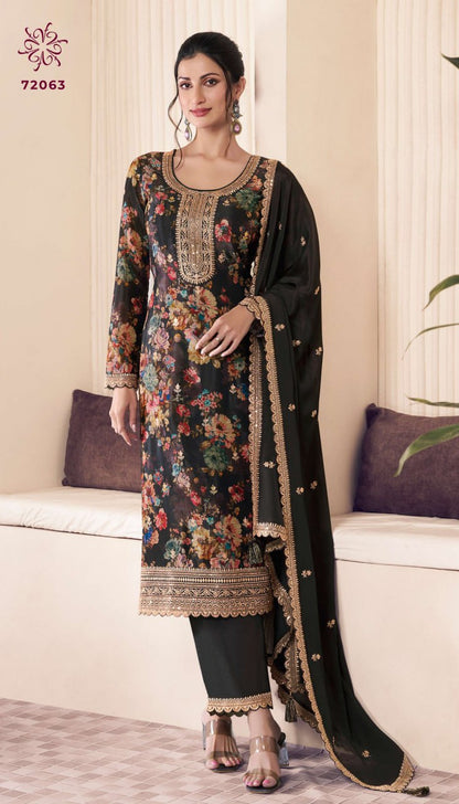 Vichitra Digital Print Embroidery Sequence + Coding Suit