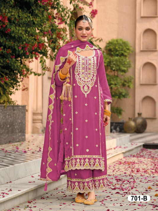 Chinon with Embroidered Cording &amp; 3mm Sequence Thread work Suit