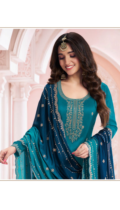 Vichitra with Zari and Thread Embroidery Work  Suit