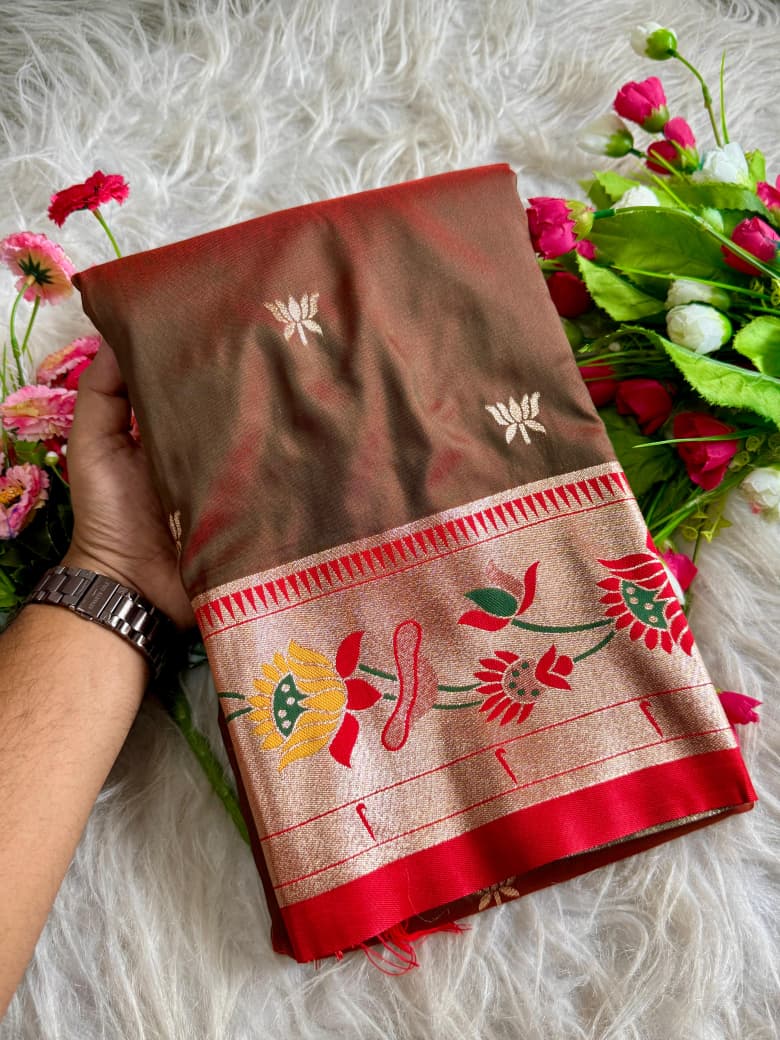 Meena Zari Lotus Pallu Paithni Saree
