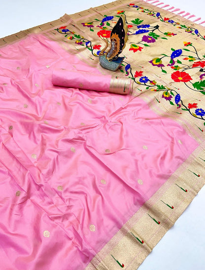 Golden Zari & Meenakari Pethani silk saree