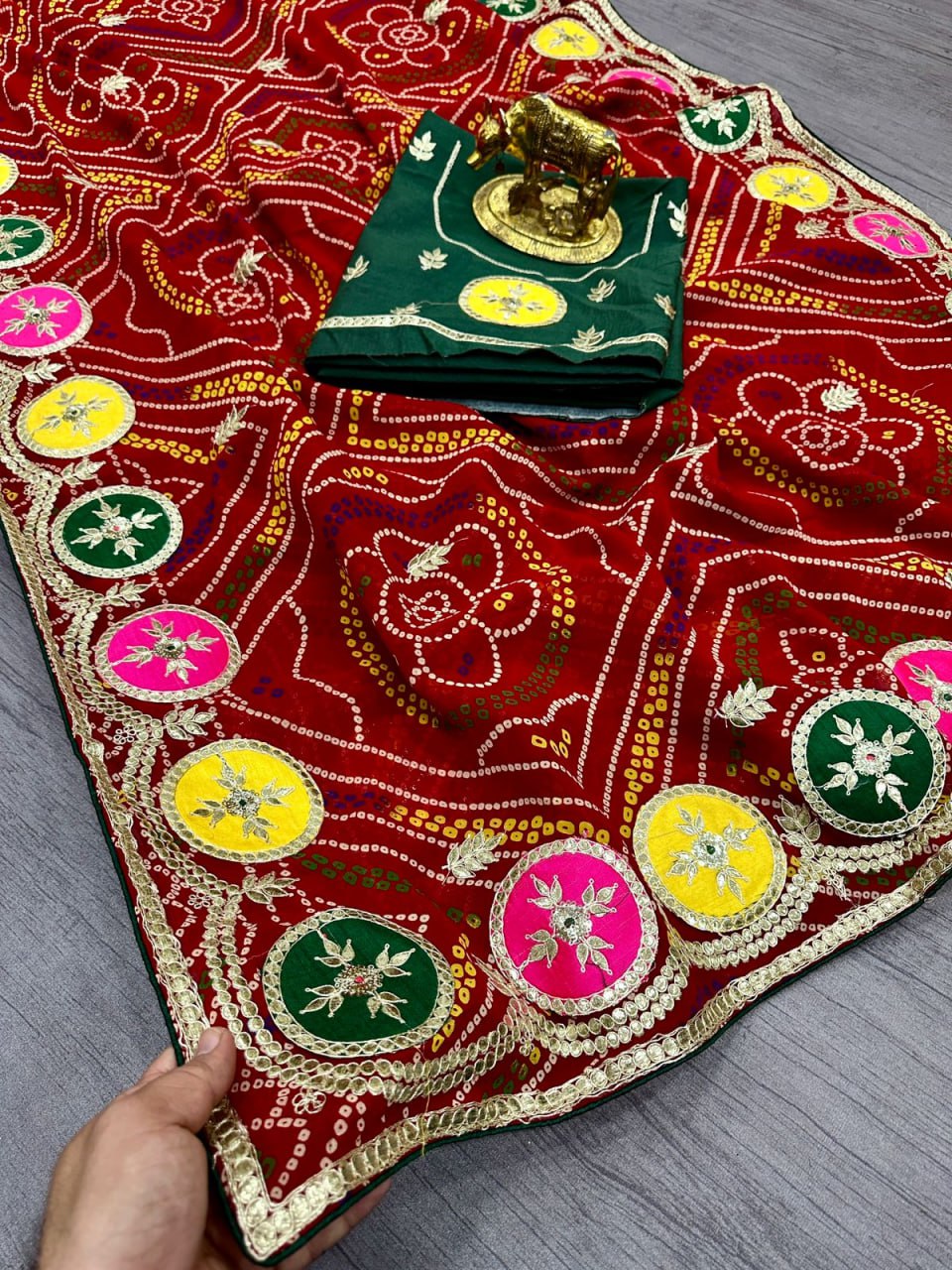 Pure Georgette with Jaipuri Bandhani