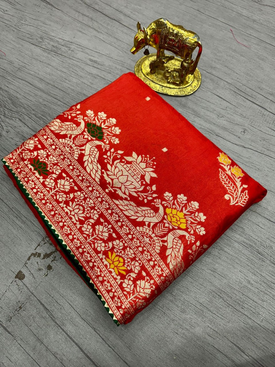 Pure Dola silk with Zari weaving Bandhej Saree