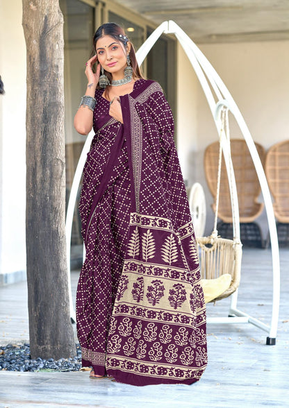 MULMUL COTTON HAND BANDHANI  SAREE