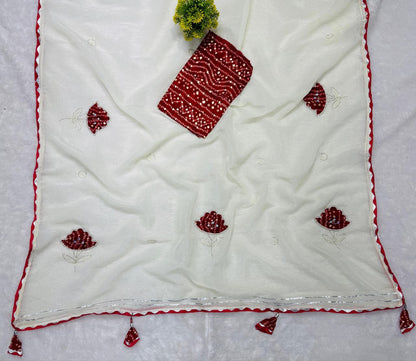 Frendy chiffon Sattin  Bandhani &nbsp;Butta  Saree