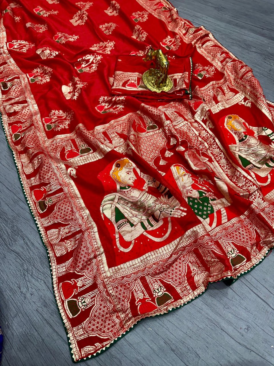 Pure Dola silk with Zari weaving Saree with samosa lace border