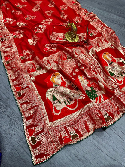 Pure Dola silk with Zari weaving Saree with samosa lace border