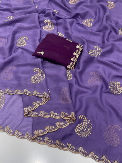 Star Georgette Embroidery Saree