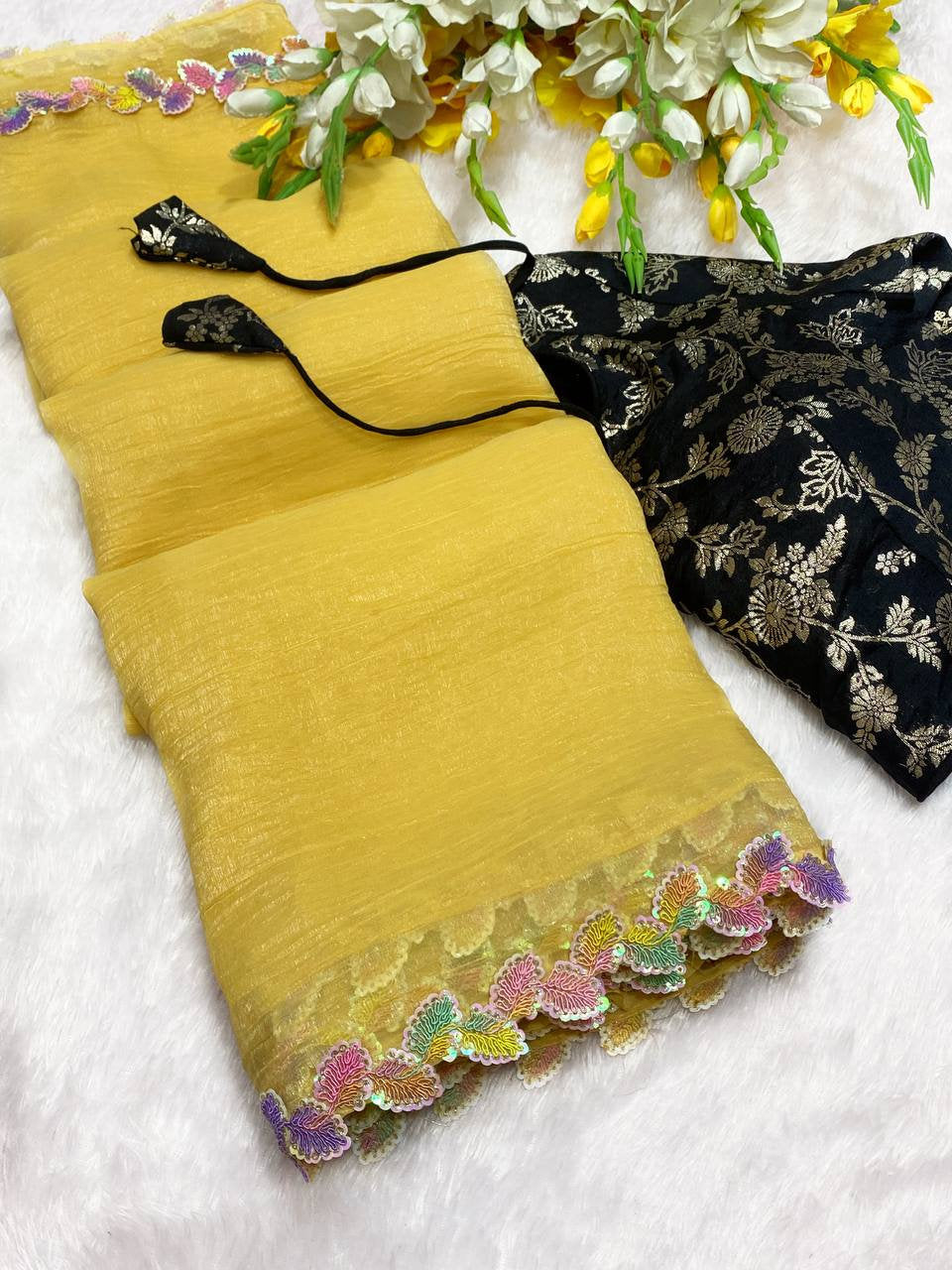 Fandy Sifon Silk Saree with Fancy Patti Lace Border