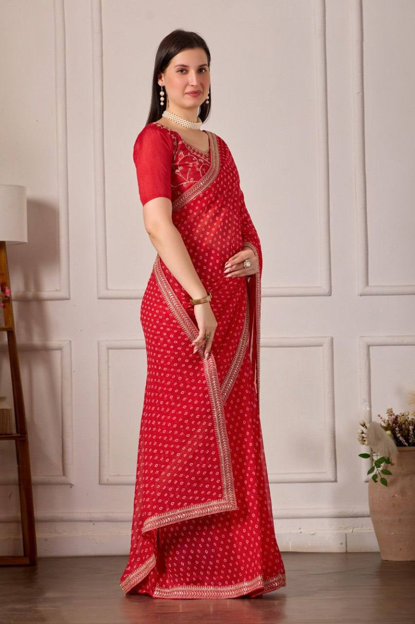 Georgette Silk Printed Saree with Embroidery