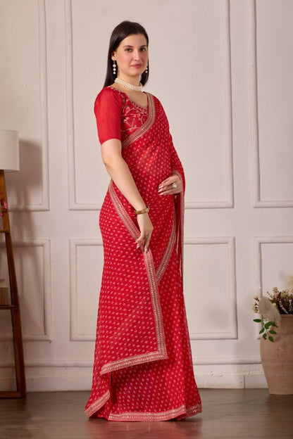 Georgette Silk Printed Saree with Embroidery