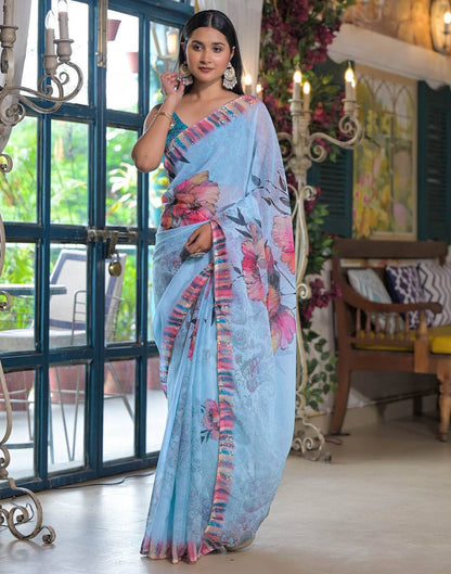 Georgette Silk Printed Saree with Valmoti Work