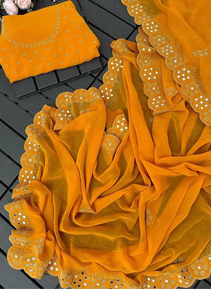 Georgette Blooming Saree with Swarovski Work