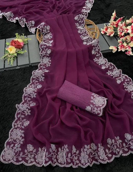 Georgette Saree with fancy swaroski