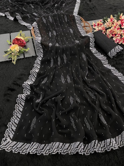 Georgette  Saree with Swarovski Work & Pallu Latkan