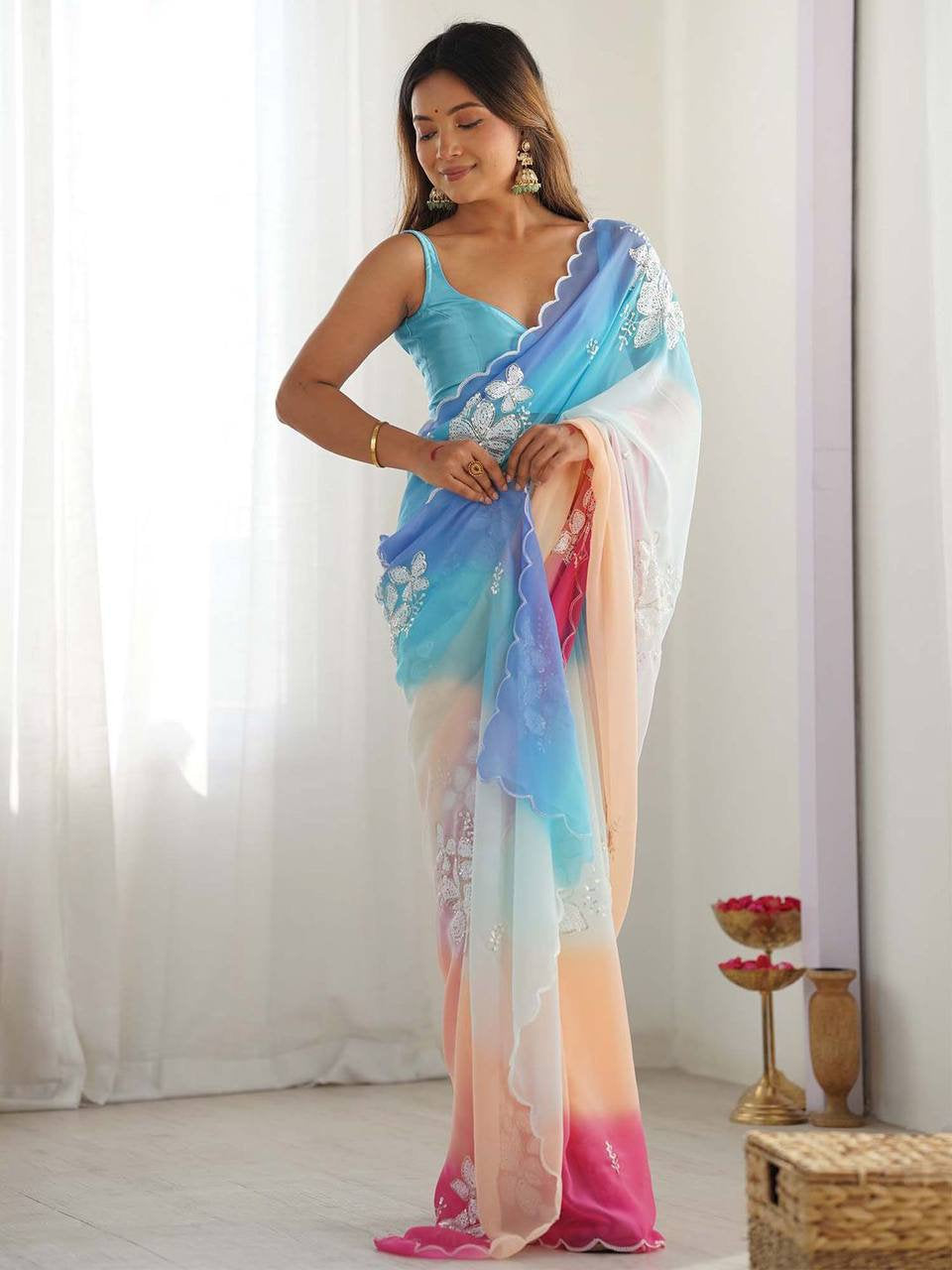 Georgette Silk Embroidery Work Saree