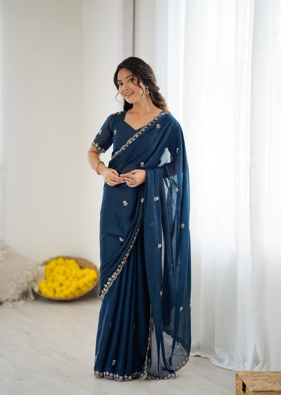 Star Georgette Silk Saree with Embroidery