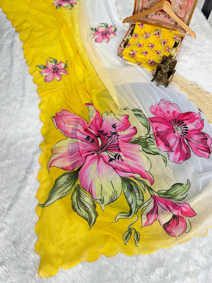 Handcrafted digital prints Saree