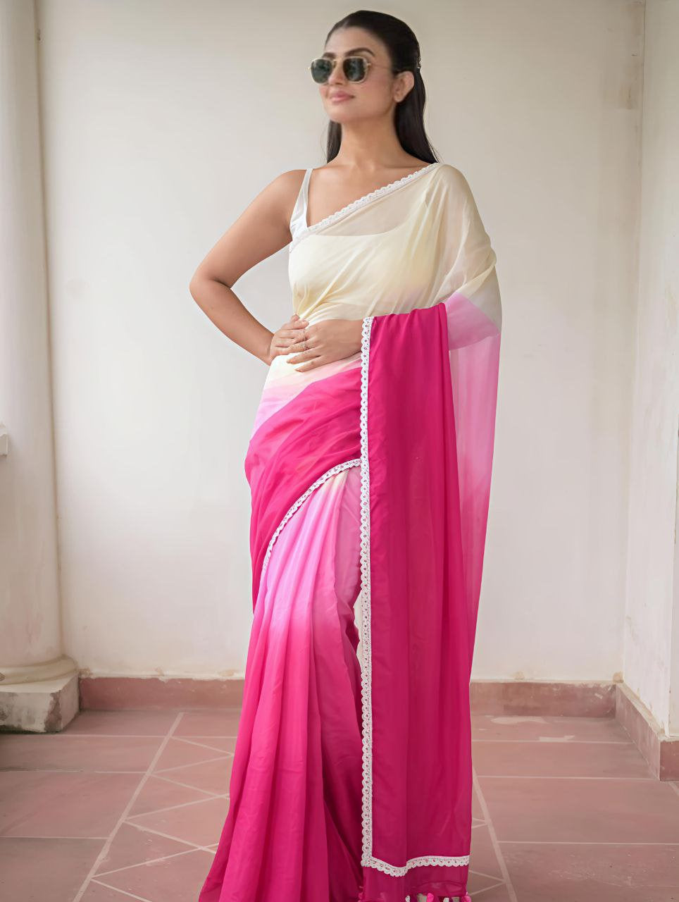 Plain Linen Digital Print Saree