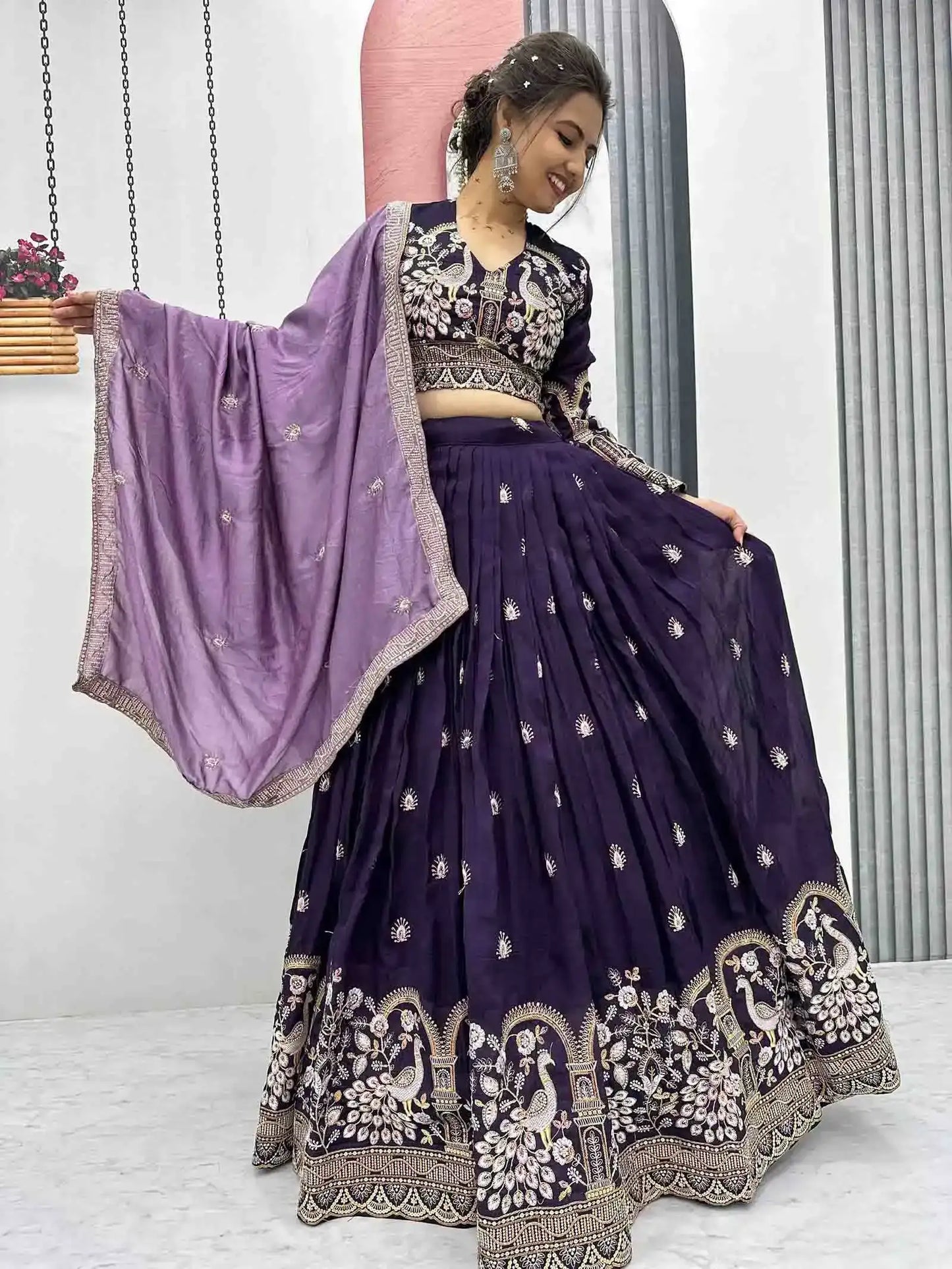 Heavy Embroidery Thread &amp; Sequence Work Lehenga Choli