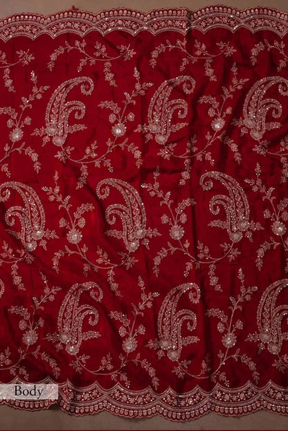 Designer Bollywood Fandy Satin Silk Saree – Embroidery & Sequins Work | Code 6033