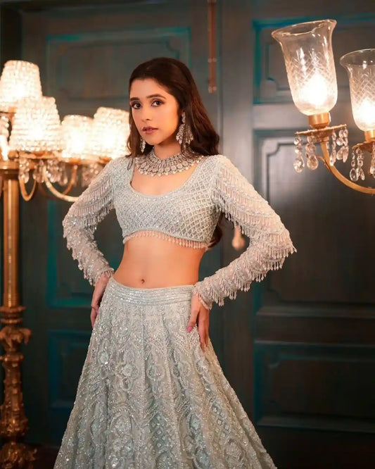 Latest Designer Butterfly Soft Net Lehenga Set with Heavy Embroidery & Sequins | HC-1098