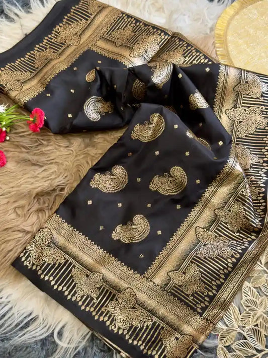 Original Black Banarasi Dhurandhar Silk Saree with Zari Weaving | Festive Wear Silk Saree