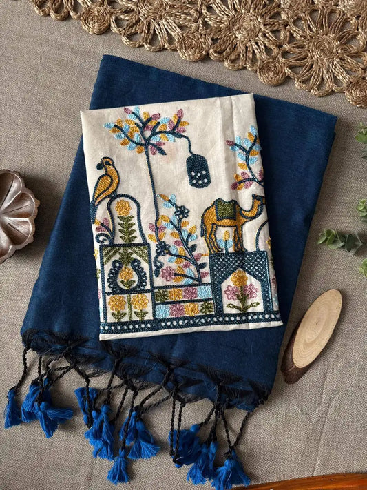 Handloom Khadi Cotton Saree with Embroidered Cotton Blouse EF-210