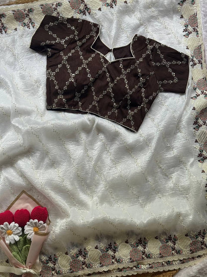 Premium Paper Crush Organza Saree with Sequins, Thread Weaving Leheriya Pattern & Scallop Border - MUGHDA