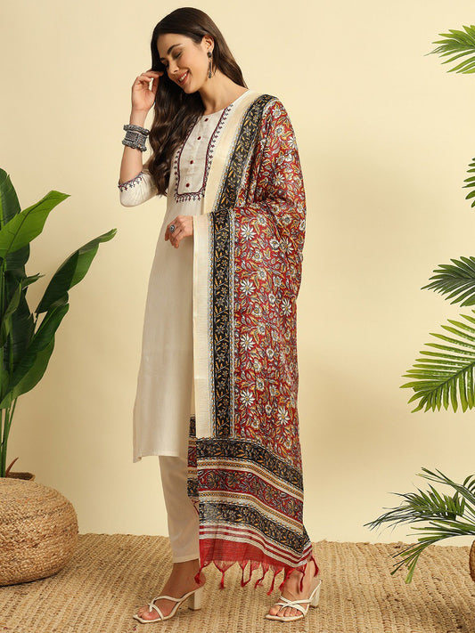 Khadi Cotton Fully Stitched Ethnic Set with Dupatta