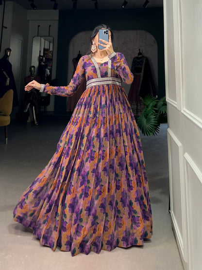 Elegant Georgette Floral Anarkali Gown with Dupatta