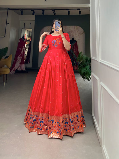 Jacquard Silk Paithani Gown Timeless Elegance with Traditional Weaving