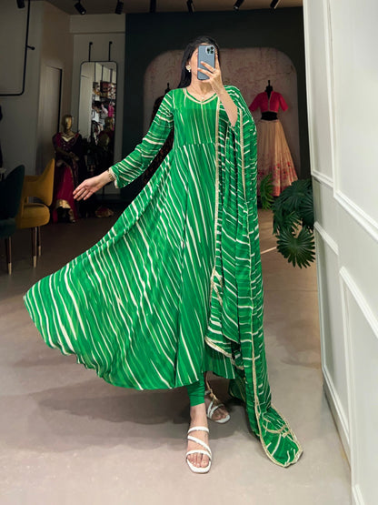 Festive Leheriya Georgette Ready-to-Wear Gown with Dupatta