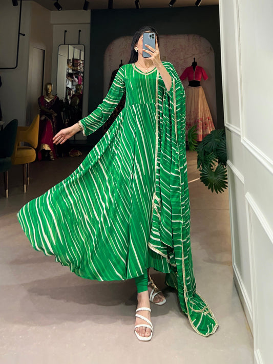 Festive Leheriya Georgette Ready-to-Wear Gown with Dupatta