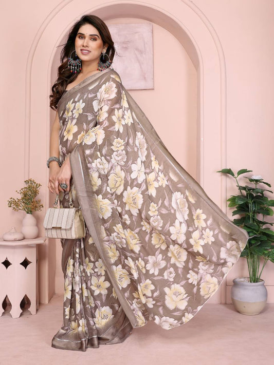 GOPI Bright Moss Satin Patta Printed Saree