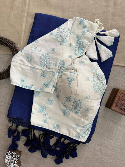 Khadi Cotton Saree With Embroidery Work Blouse